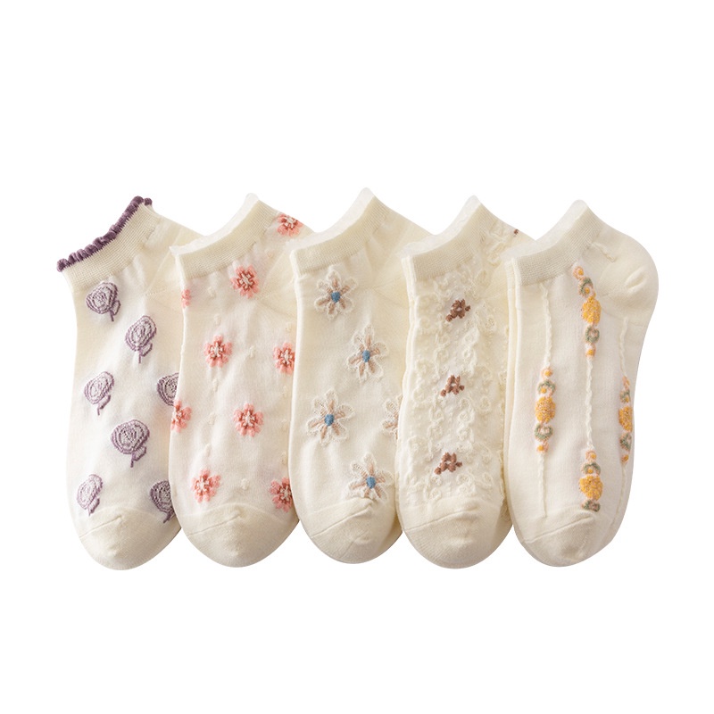 Tất nữ vớ nữ cổ ngắn thời trang set 5 đôi đa dạng kiểu mẫu phong cách Hàn Quốc