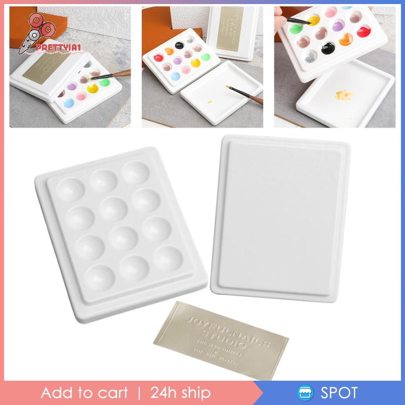 Bảng Pha Màu Nước Bằng Sứ 24 Ngăn Prettyia1 Kèm Nắp Đậy