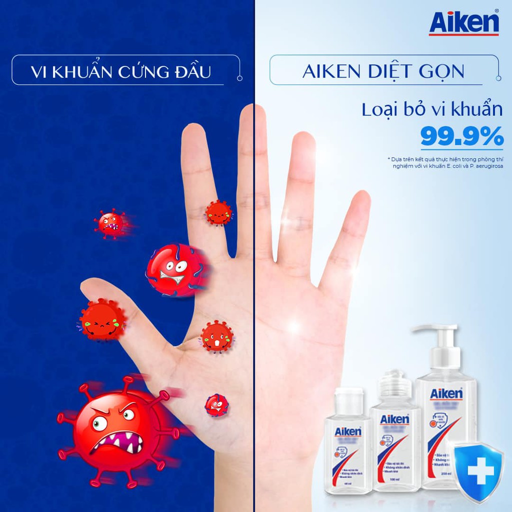 Aiken Combo 2 Gel rửa tay Sạch khuẩn 250ml/chai Dạng vòi