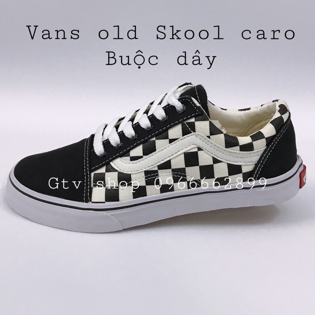 [TẶNG HỘP &amp; LỌ TẨY hoặc TẤT] Giày thể thao nam nữ V.old CARO ĐEN TRẮNG,tem gót đỏ, size 36 - 43.     .