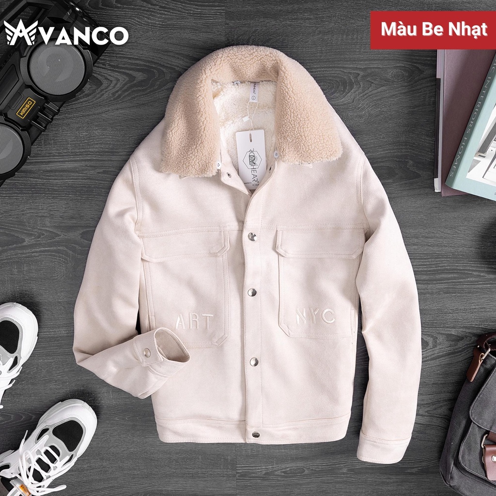 Áo khoác nam da lộn đẹp lót lông có cổ lông tháo rời, jacket Romhear cao cấp mùa đông AVANCO ARH4