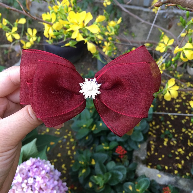 Kẹp nơ voan đính đá