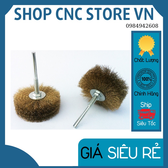 Chổi Đánh Rỉ Sắt Cước Quật Gỗ Sợi Vàng Cán 6mm Đường Kính 80mm 4 Lớp lắp Máy Khoan Cầm Tay