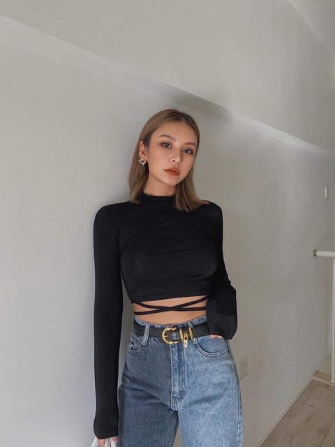 Áo croptop CỘT DÂY EO TAY DÀI nữ - Thiên Yết