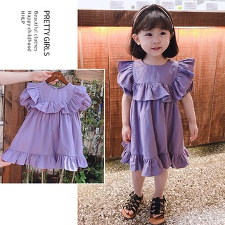 Đầm Tay Phồng Màu Tím Xinh Xắn Cho Bé Gái