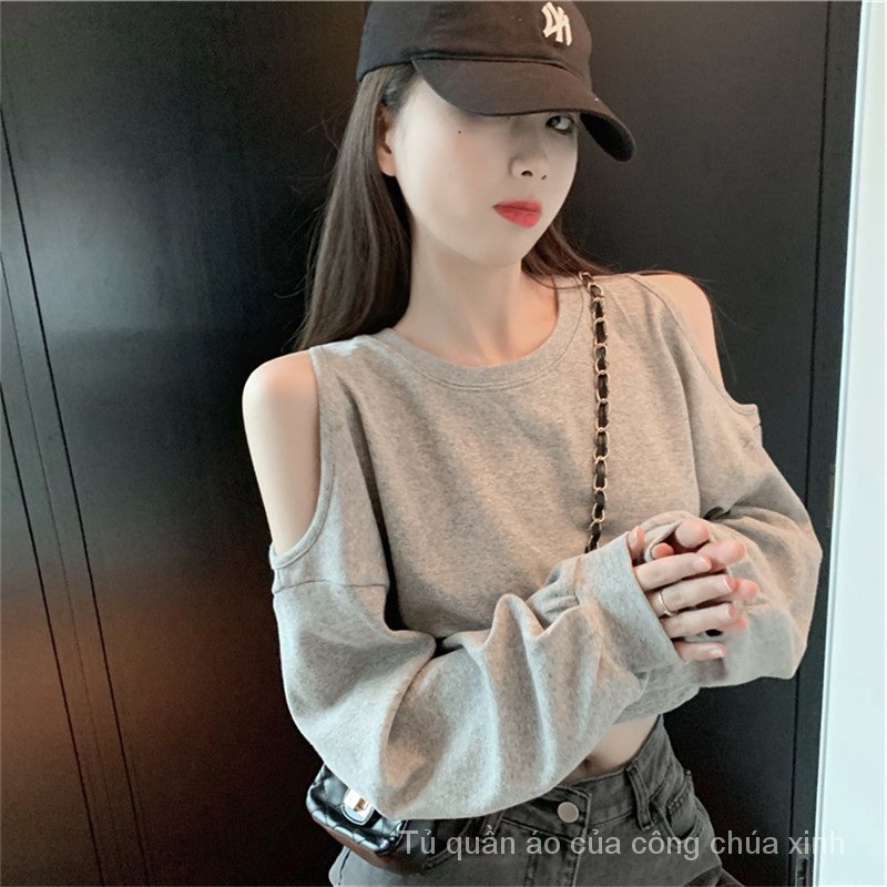 Áo Thun Tay Dài Trễ Vai Dáng Rộng Thời Trang Mùa Thu Sành Điệu Cho Nữ 2021