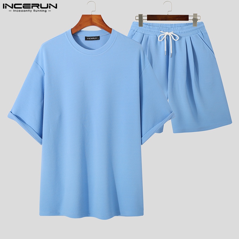Bộ đồ INCERUN gồm áo ngắn tay với quần ngắn thể thao thời trang cho nam