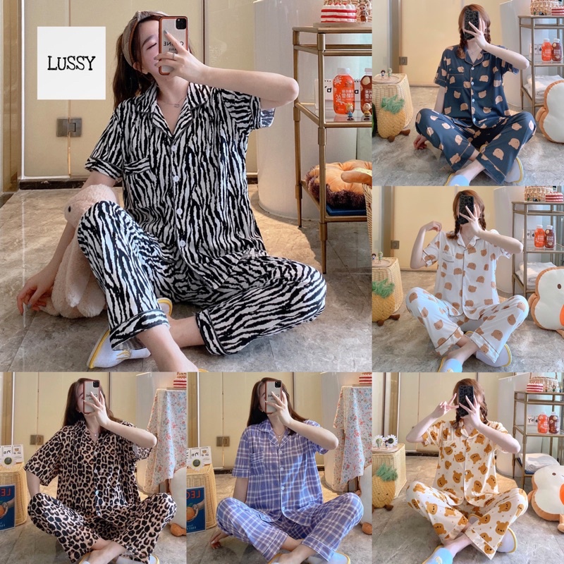 Đồ Bộ Pijama Nữ Mặc Nhà Chất Thun Sữa Mịn Siêu Xinh Tay Ngắn Quần Dài Phong Cách Uzzlang 2021