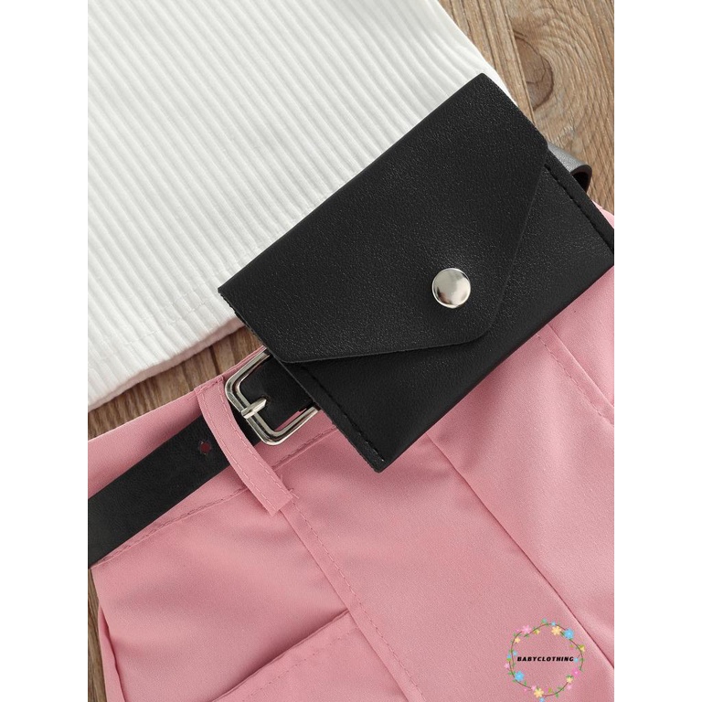 Set Áo Thun Không Tay + Quần Short + Túi Đeo Hông Thời Trang Cho Bé Gái