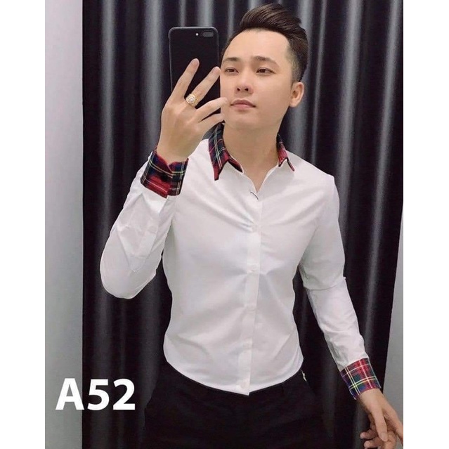 sơ mi phối cổ áo và tay áo caro