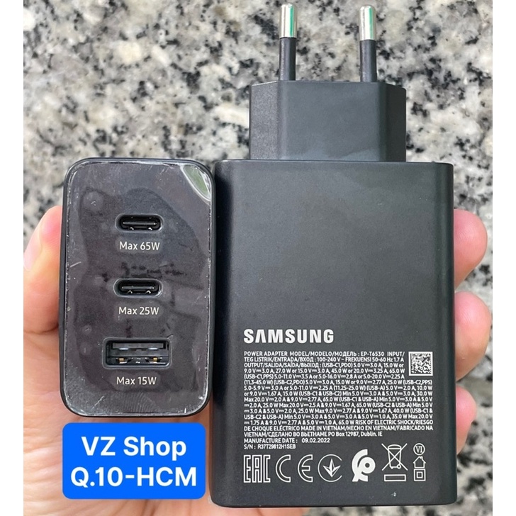 Chính hãng-Củ sạc Samsung 65W PD Power Adapter Trio 3 cổng T6530 Max 65w sản xuất 2022