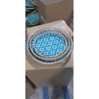 Khay tre mẹt tre hình tròn đan họa tiết size 25cm