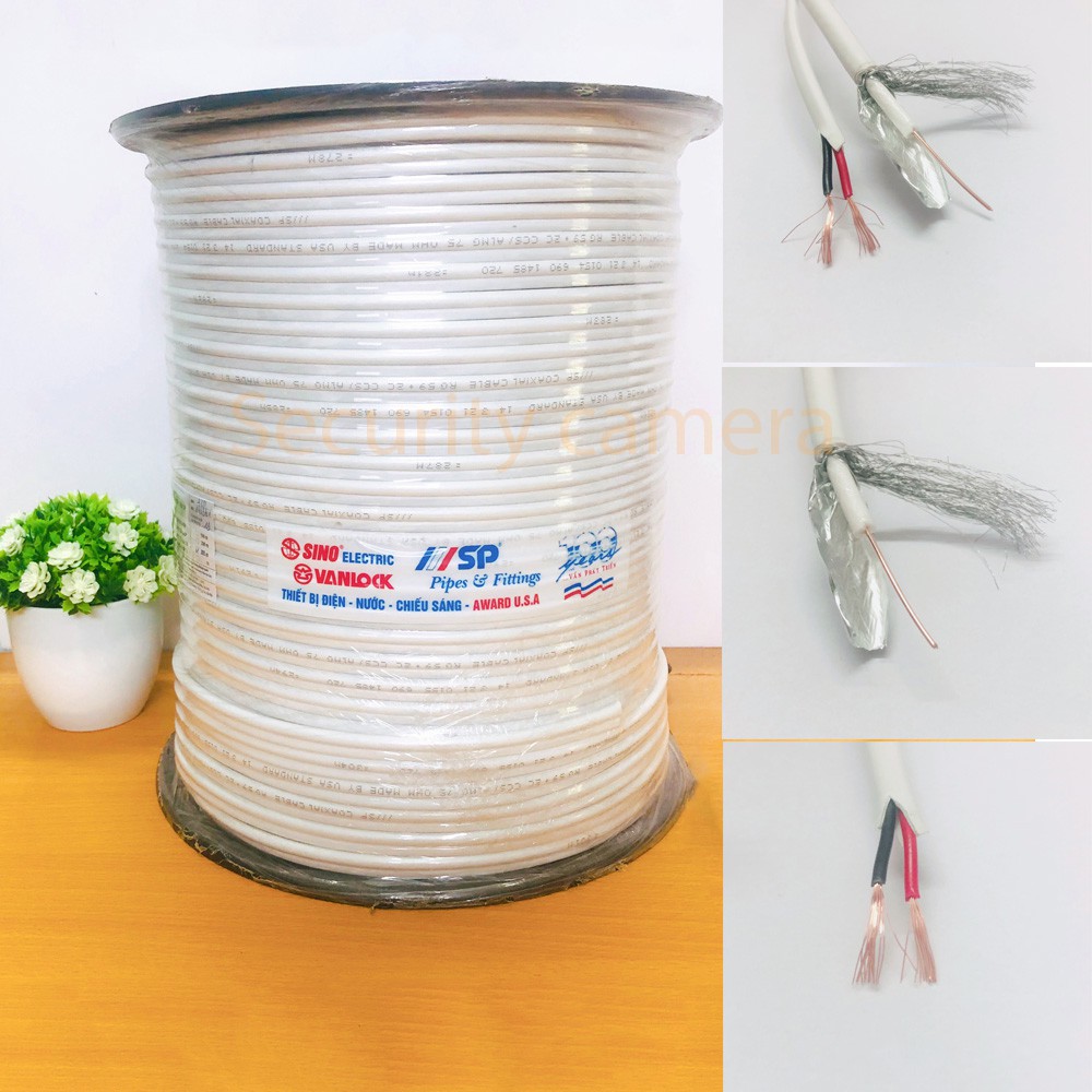 Dây cáp đồng trục liền nguồn có bọc bạc và dầu chống ẩm  (RG59 + 2C CCS) cao cấp chuyên dụng cho Camera