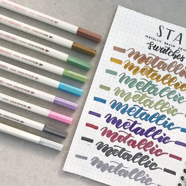 Set 10 bút Metallic Brush Pen - Set Bút Caligraphy Brush Màu