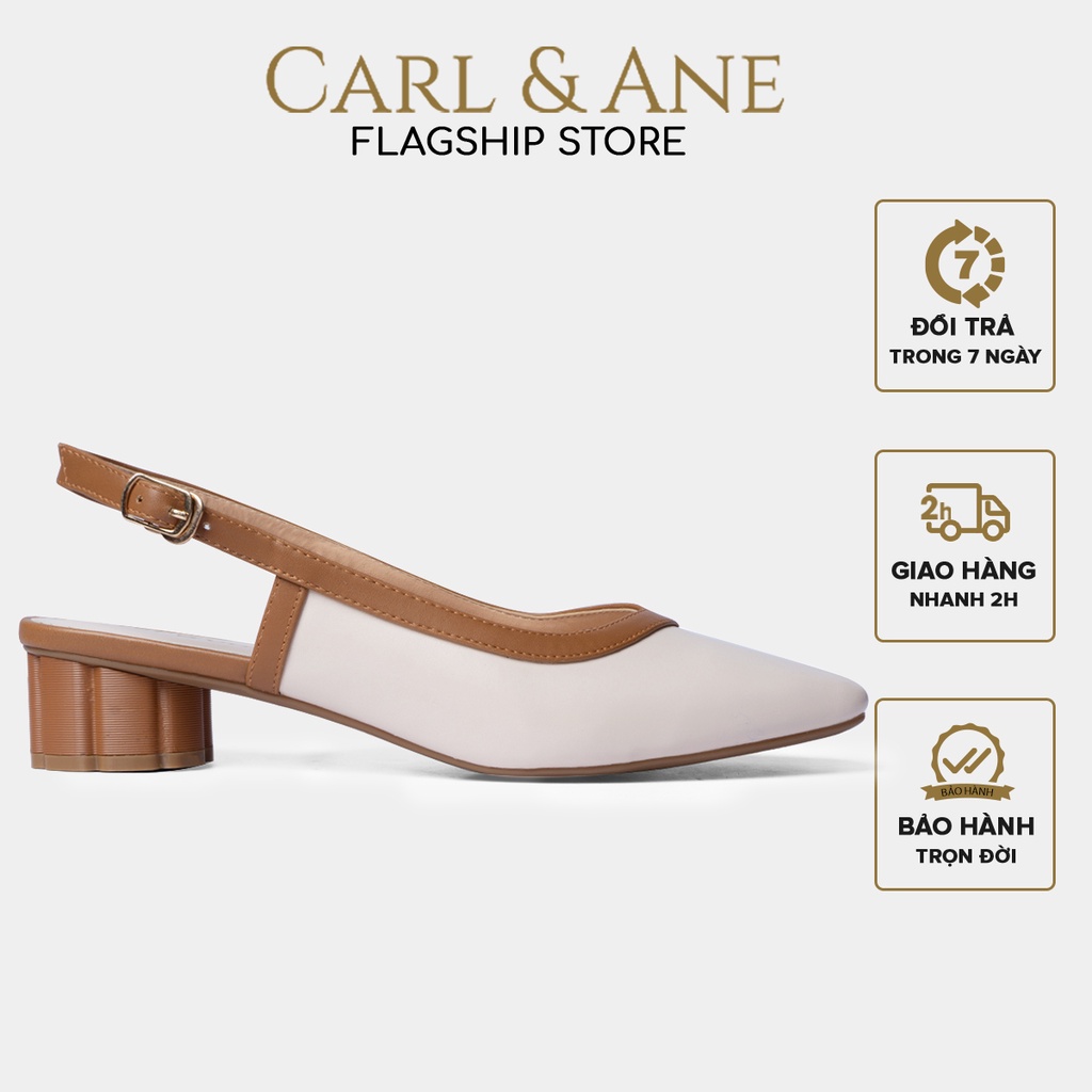 Carl & Ane - Giày cao gót mũi vuông hở gót cao 3cm màu kem nhạt _ thumbnail