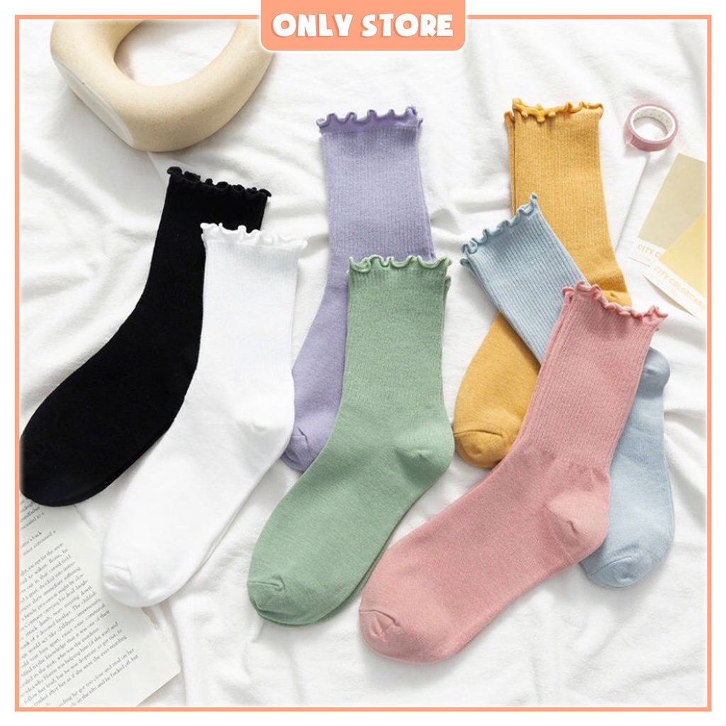 Tất vớ cổ bèo nhún vớ cao len nữ nhiều màu thời trang Unisex Hàn Quốc chất liệu cotton co giãn 4 chiều - Only Store