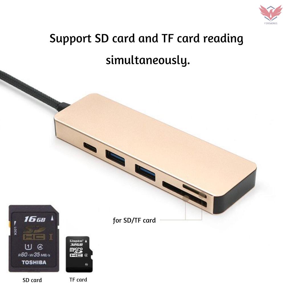 Bộ Chia Cổng Usb C 5 Trong 1 Với 1 Cổng Usb 3.1 Và 2 Đầu Đọc Thẻ Sd Tf