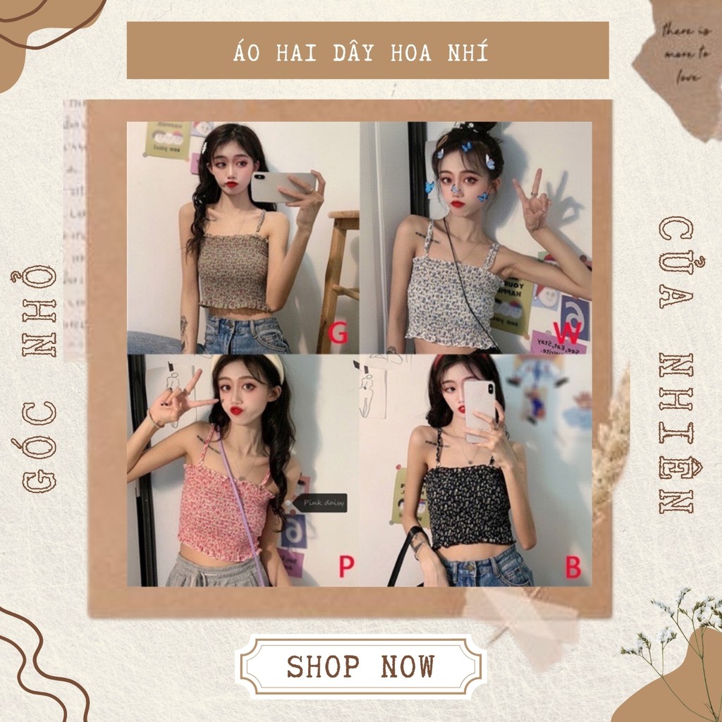 [ẢNH THẬT+VIDEO] Áo 2 Dây Croptop Hoa Nhí Bèo Nhún