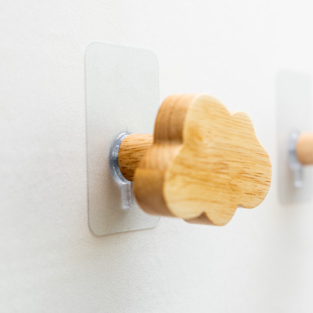 Móc Treo Tường Chịu Lực Siêu Dính - Móc Gỗ Dán Tường Hình Mây Decor Trang Trí Nhà Cửa