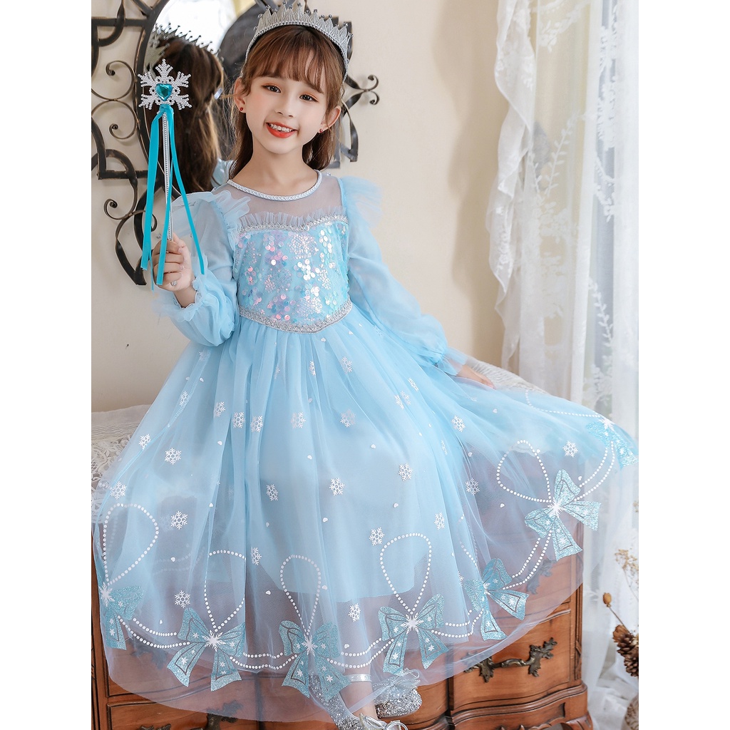 Váy đầm công chúa Elsa tay dài cho bé gái 4-10 tuổi - mẫu mới Frozen 2