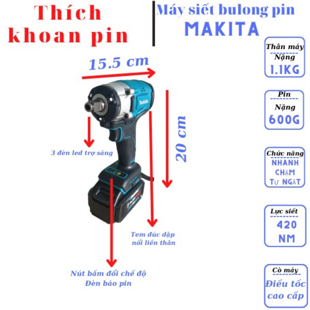 Máy siết bulong Makita 20v ,động cơ không chổi than ,hàng cao cấp ,mới nhất 2022