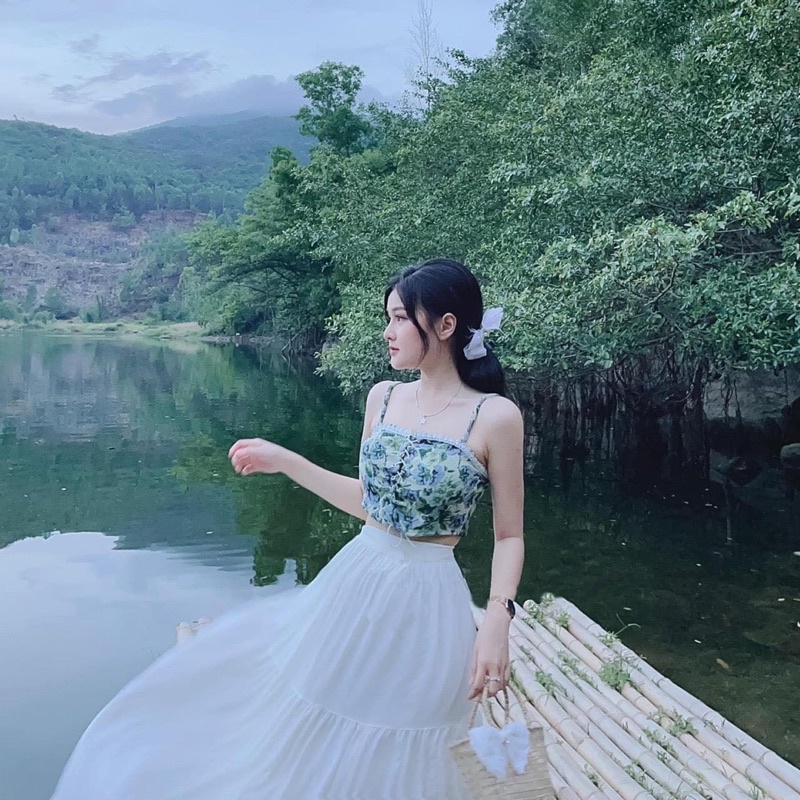 Set Áo corset phối ren kèm chân váy dài xoè