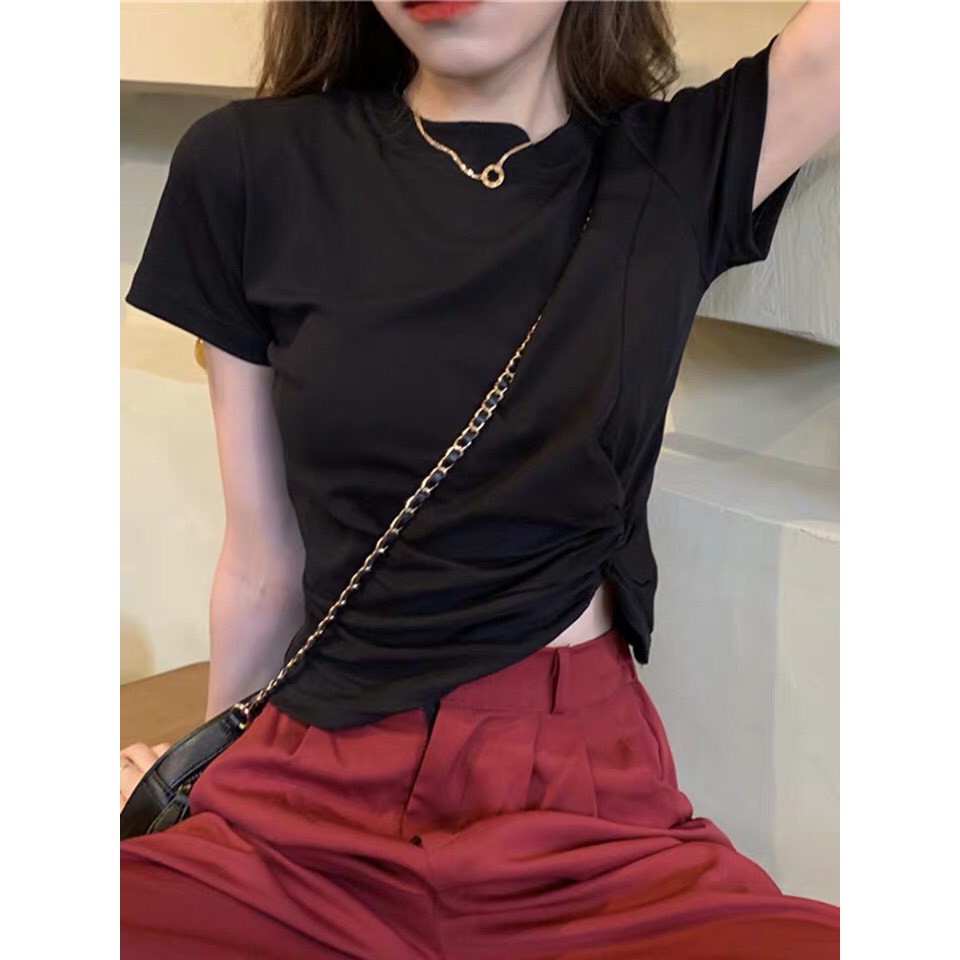 áo thun croptop xoắn sườn chất zip cotton xinh xắn | BigBuy360 - bigbuy360.vn