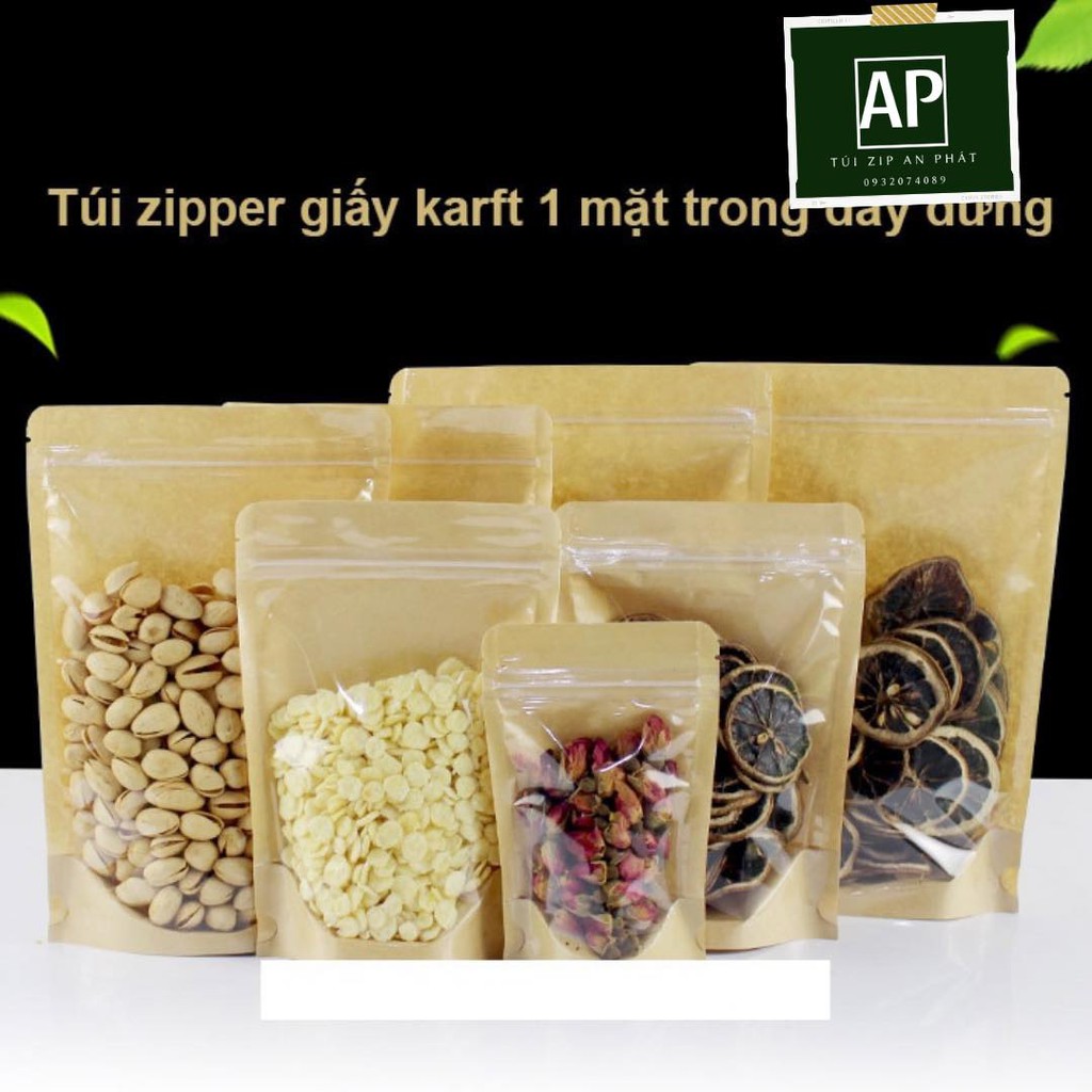1 kg túi giấy kraft size 22x30, túi zipper giấy vàng một mặt trong, túi zip giấy 1 mặt trong đựng thực phẩm chất lượng
