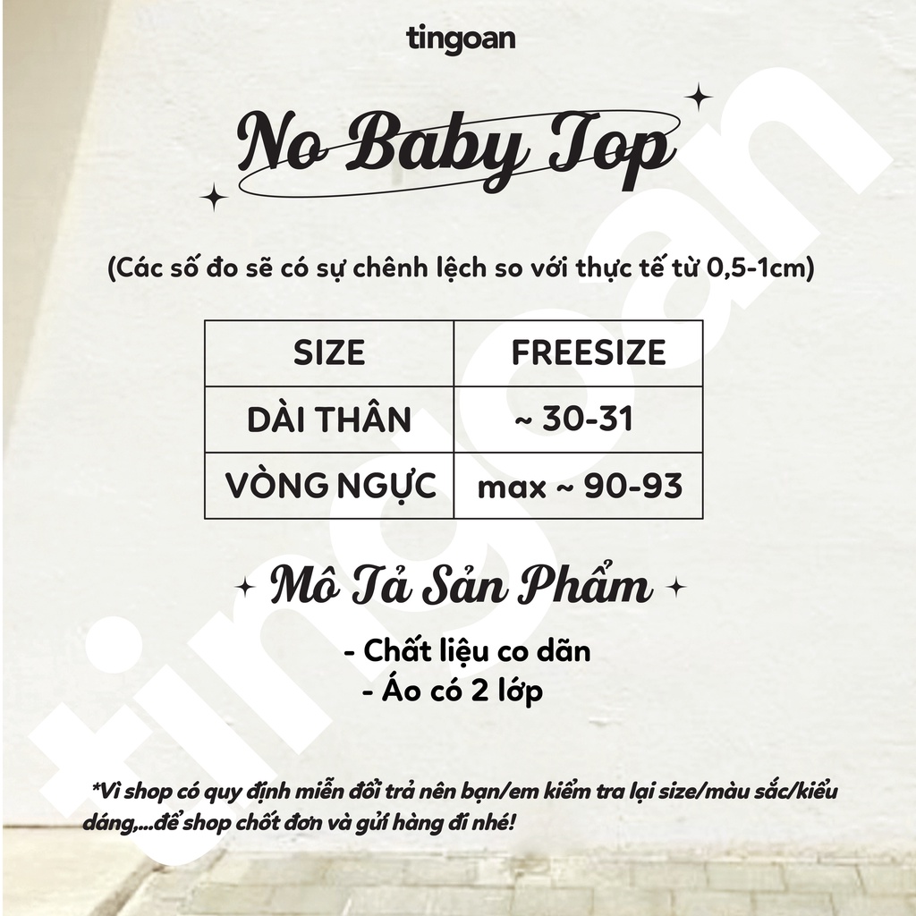 TINGOAN®  - Áo croptop quây bra thêu chữ trắng ''NO BABY'' BRA/WH