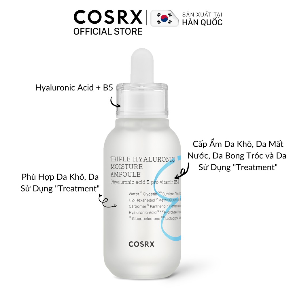 [Mã FMCGM100 - 10% đơn 500K] Combo Cấp Ẩm Hyaluronic Acid và B5 COSRX Hydrium Moisture: Tinh Chất 40ml + Kem Dưỡng 50ml