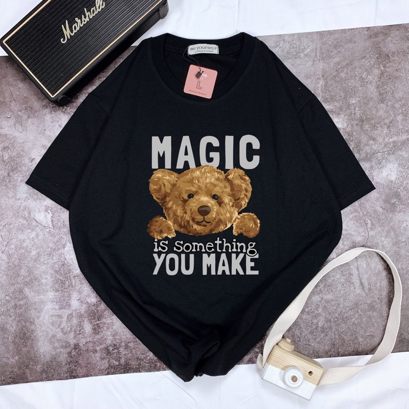 Áo Thun Tay Ngắn UNISEX in Decal IN DECAL GẤU MAGIC - Hình chụp thật (Đủ size M-L-XL) - Số đo ở cuối