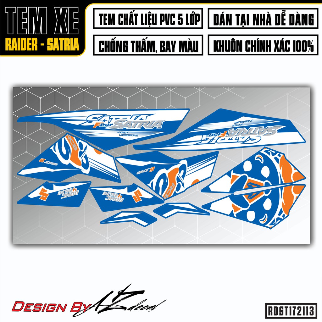 Tem Xe Suzuki Raider/Satria | RDST172113 | Decal PVC Dán Xe Máy Chống Nước, Cắt Sẵn Dễ Dán, Nhiều Màu