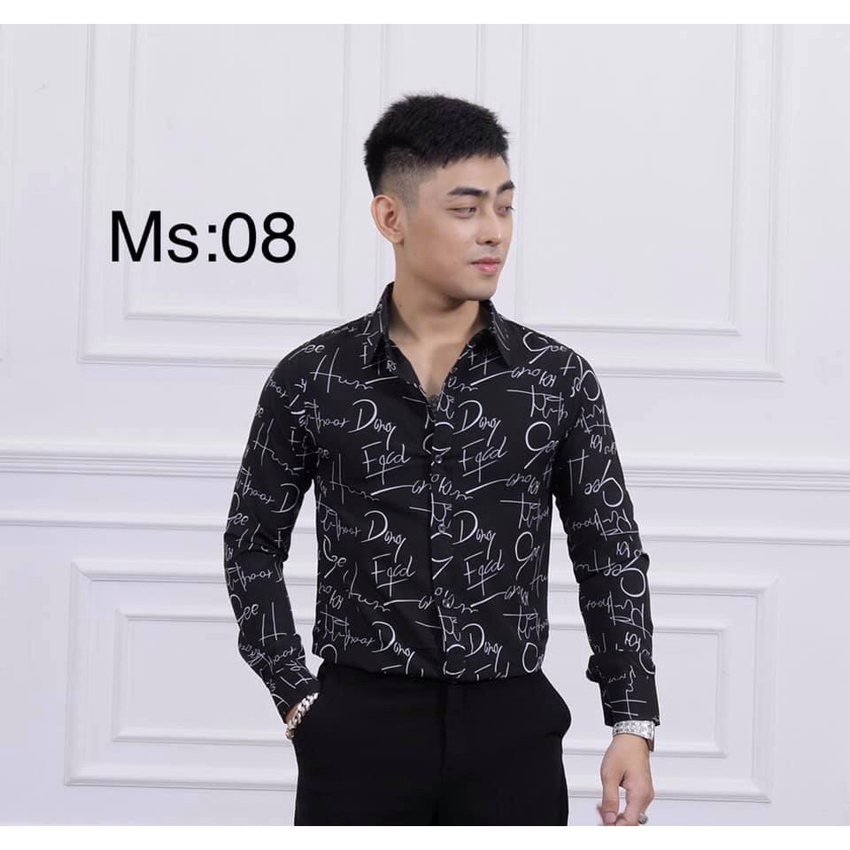 [Mã FAMAYMA2 giảm 10K đơn 50K] ÁO SƠ MI Nam Dài Tay Chất Lụa Họa Tiết Chữ Ký Đen, Phom Chuẩn, ms08 | BigBuy360 - bigbuy360.vn