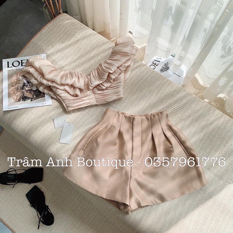 Set áo trễ vai + quần gấm tapta  Hàng thiết kế loại 1 260