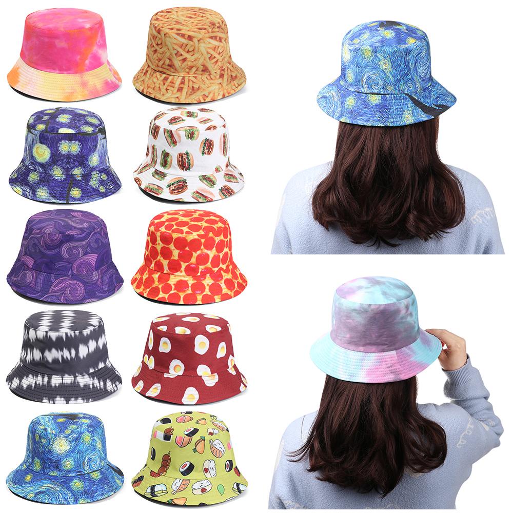 Nón Bucket Cotton Hai Mặt Họa Tiết Bánh Hamburger Màu Cầu Vồng Phong Cách Hip hop Cho Nam Và Nữ