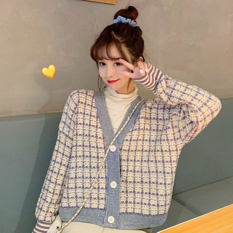 Hàng Sẵn_ Áo khoác len cardigan kẻ sọc  phong cách Hàn mẩu mới ulzzang