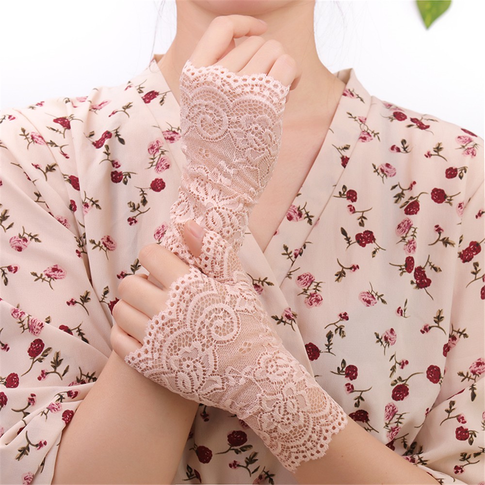 CACTU Women Lace Gloves Dance Driving Gloves Short Gloves Half Finger Sunscreen Fashion Spring Summer Fingerless Mittens/Multicolor