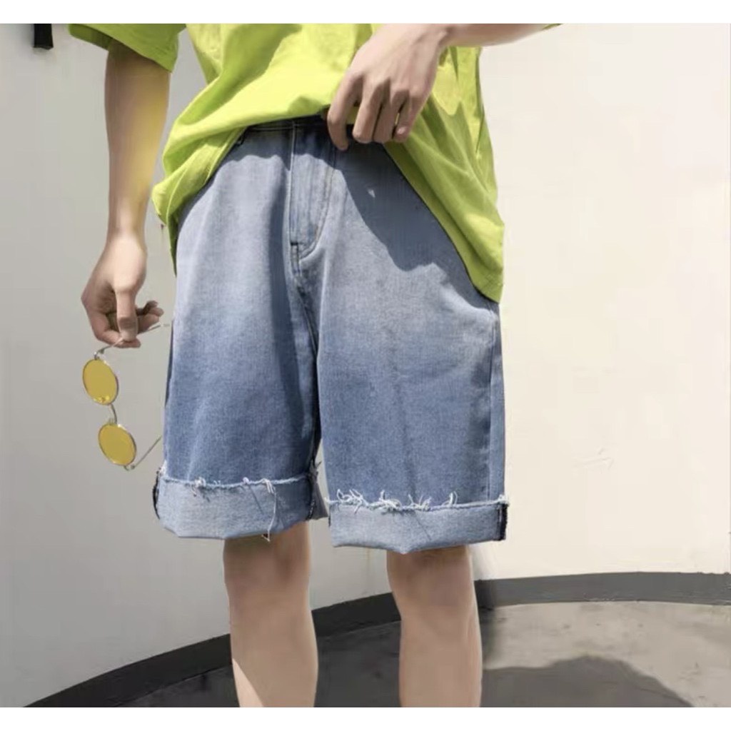 Quần Short Jean Loang Hai Màu, Quần Ngố Bò Nam Gấp Ống Siêu Đẹp Siêu Cá Tính