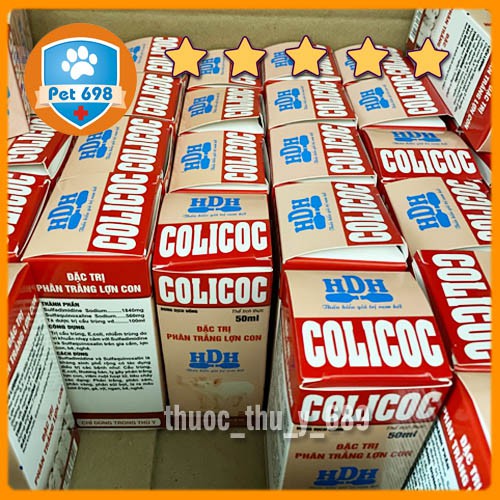 COLICOC 50ml HDH hỗ trợ chữa bệnh đường ruột trên lợn con, thú nhỏ, chó, mèo, gà chiến PET-698