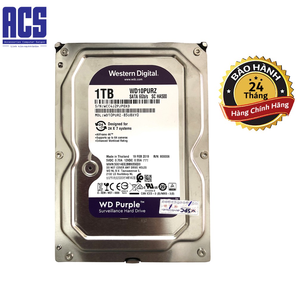 Ổ Cứng Western Digital WD Purple Tím WD10PURX 1TB- Bảo Hành 24 Tháng