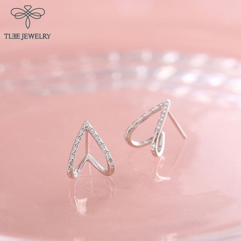 Khuyên tai bạc nữ TLEE chữ V ngược nạm đá sang trọng - TleeJewelry B0188