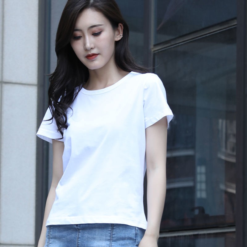 ☽Áo thun nữ ngắn tay 100 cotton tinh khiết 2021 mới hợp thời trang mùa hè phiên bản Hàn Quốc khoác lửng body đa n