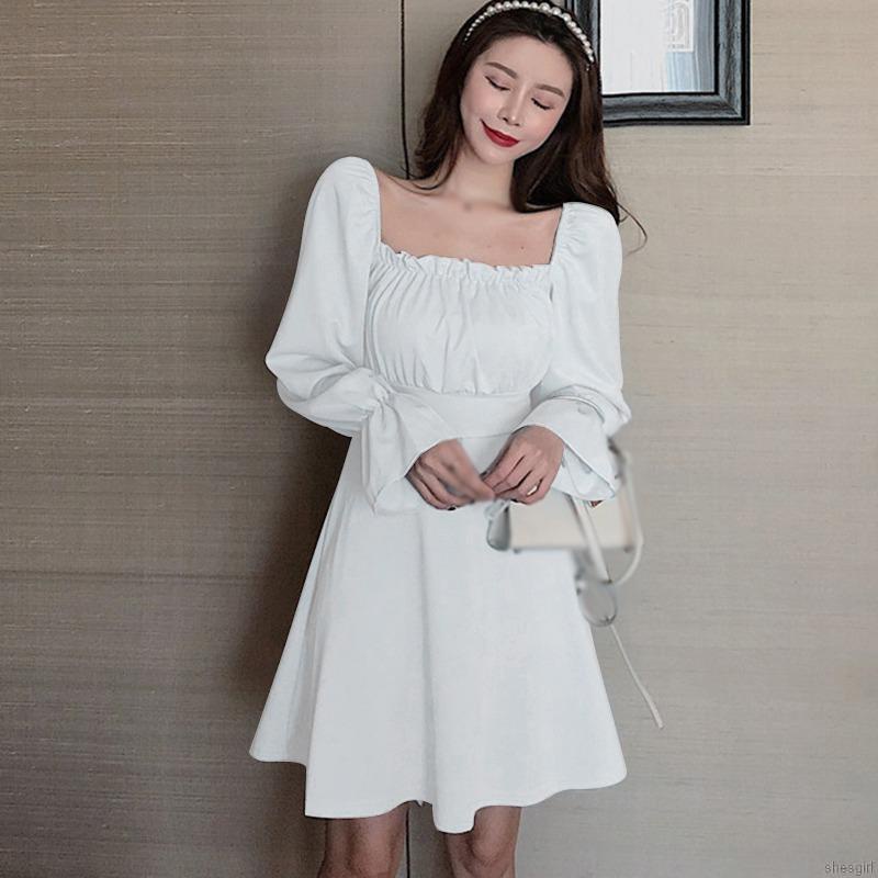 Đầm Cổ Vuông Tay Dài Hở Lưng Cột Dây Thời Trang Quyến Rũ Cho Nữ