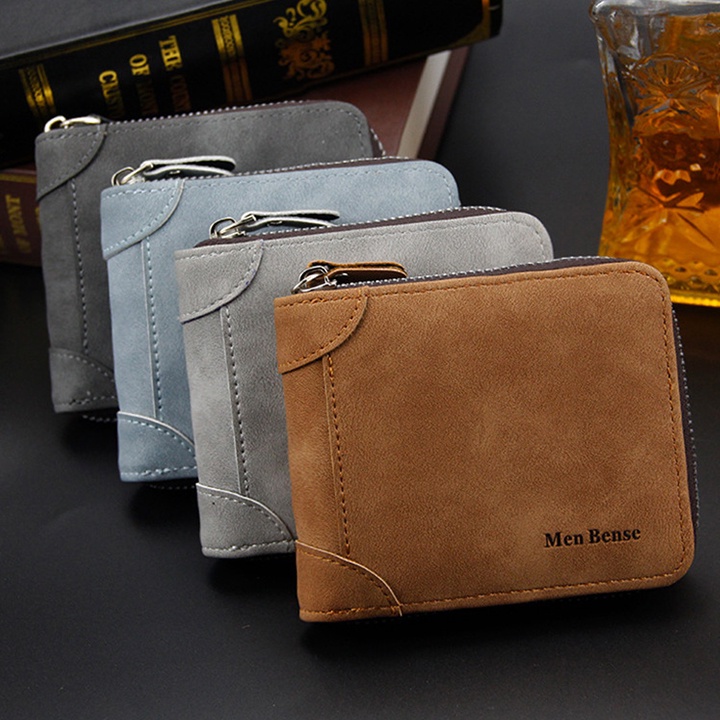Ví Nam Ngắn Da Lộn Mịn Mẫu Mới Nhiều Ngăn Có Khóa Kéo Tiện Lợi