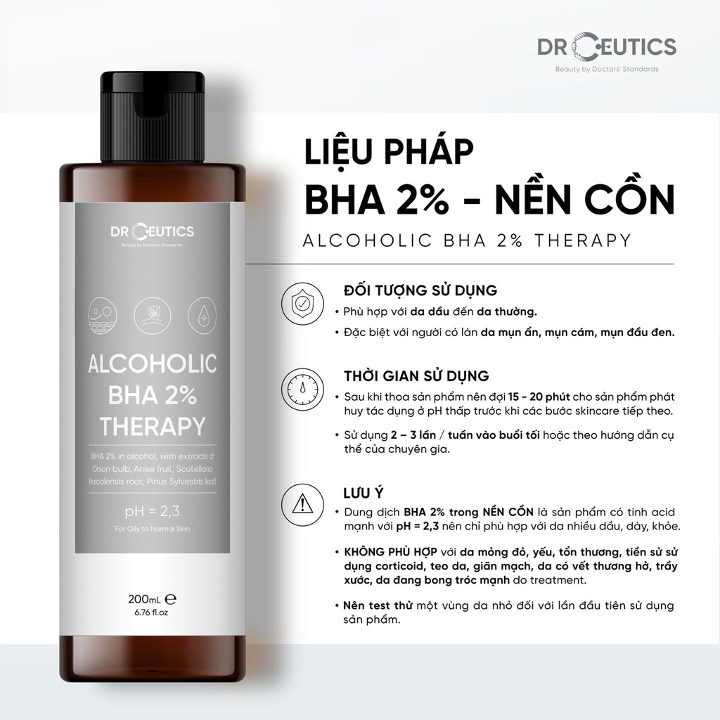 Tẩy tế bào chết DrCeutics BHA 2% dung dịch làm sạch và cân bằng da 200ml | BigBuy360 - bigbuy360.vn