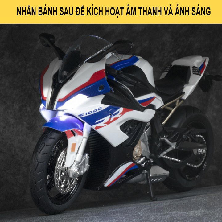 XE MÔ HÌNH MOTO BMW S1000RR 2020 có ĐÈN, ÂM THANH | HUAYI MODEL tỉ lệ 1:12