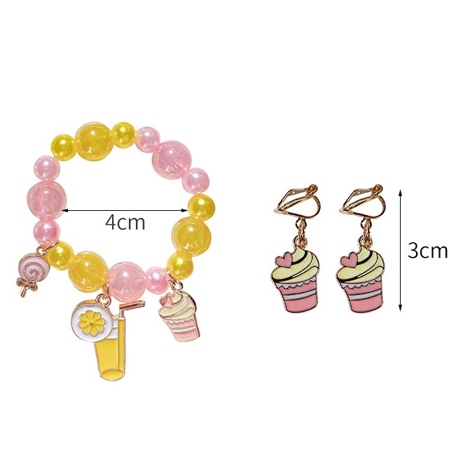 Set 3 món phụ kiện lắc tay vòng tay và hoa tai kẹp xinh xắn cho bé gái
