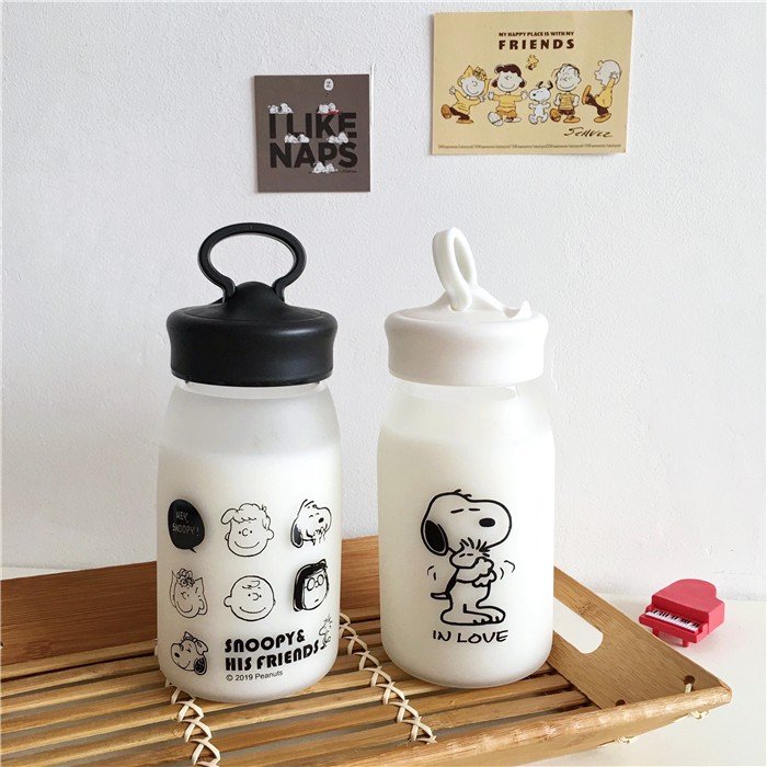 Bình Nước Thủy Tinh In Hình Chú Chó Snoopy Dễ Thương Phong Cách Hàn Quốc