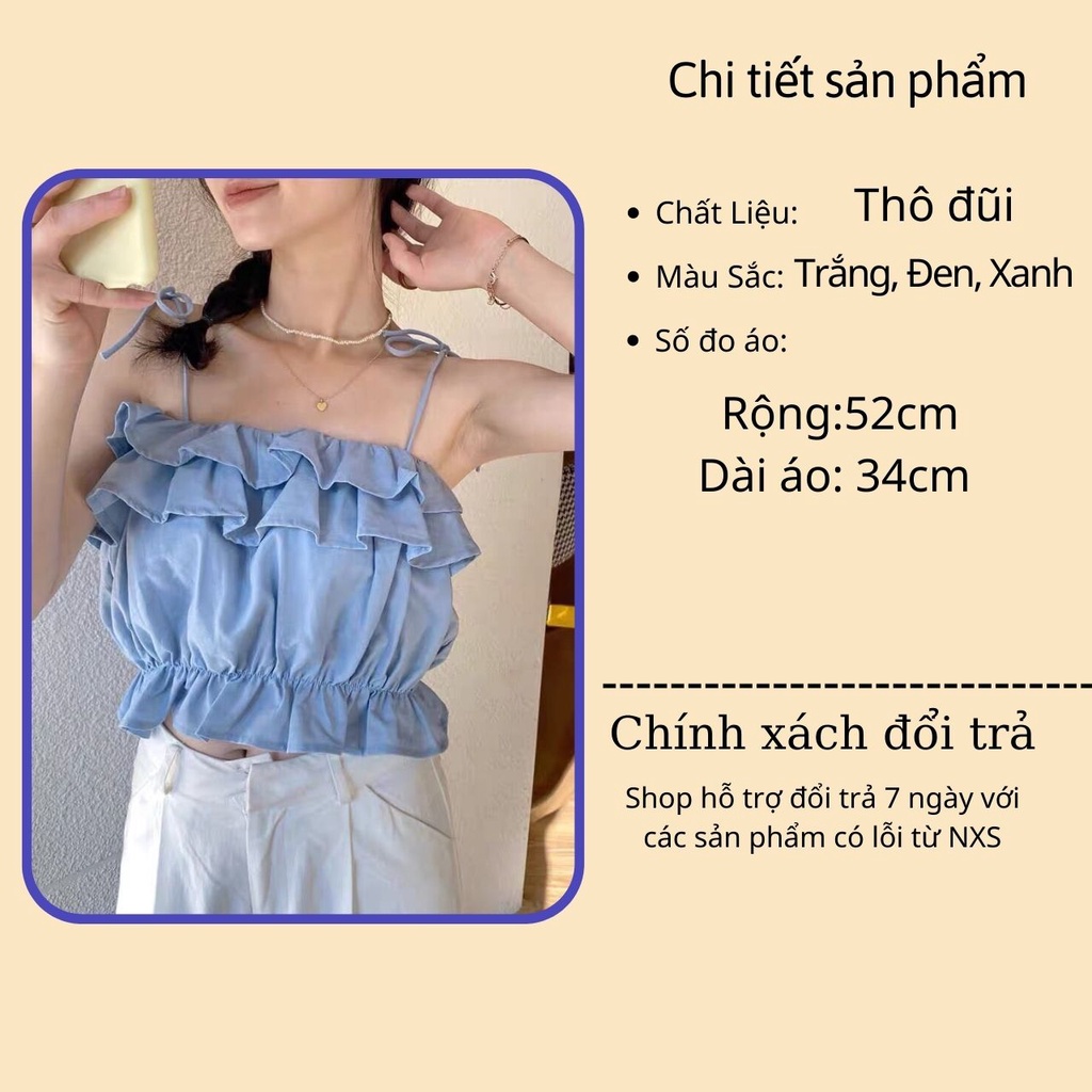 Áo 2 dây nữ dáng croptop đũi thắt nơ vai hở lưng đen trắng xanh freesize đi biển kiểu dáng hàn quốc hot trend Wikishop