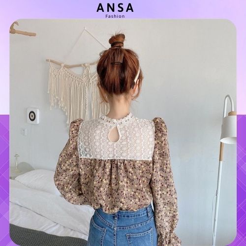 Áo sơ mi hoa nhí nữ bánh bèo dài tay
